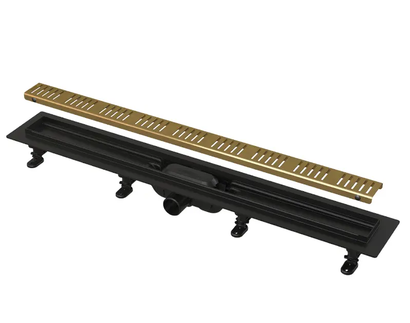 Levně Alca Odtokové žlaby - Sprchový žlab Simple 65 cm, s okrajem pro perforovaný rošt, včetně roštu, mosaz APZ10BLACK-650BRASS