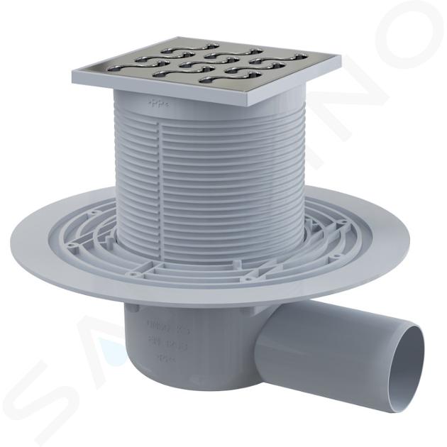 Alcadrain Odtokové kanálky - Podlahová vpust boční 11x11 cm, průměr 5 cm,  vodní zápachová uzávěra, nerez/plast APV102