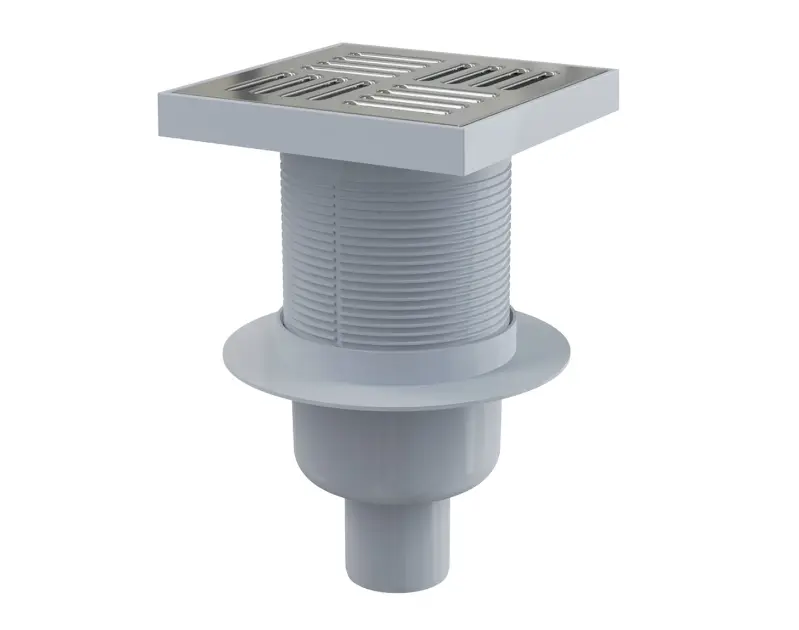 Alcadrain Pozzetti - Scarico a pavimento dritto 15x15 cm, diametro 5 cm, chiusura per l'acqua inodore, acciaio inox/plastica APV6411