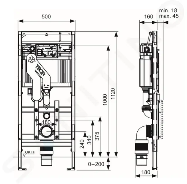 Tece TECElux - Modulo di installazione 1,12 m per WC sospesi, altezza  regolabile, aspirazione odori 9600400