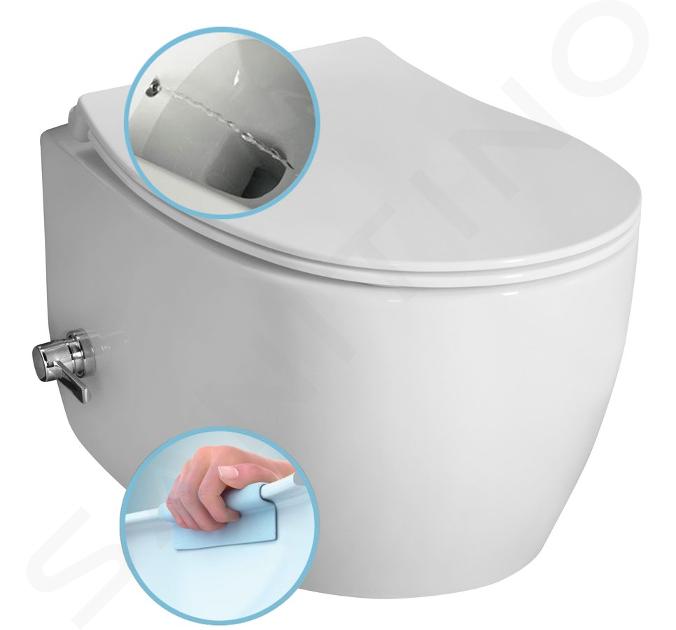 Sapho Isvea - WC suspendat SENTIMENTI cu ventil și duș bideu, Rimless, alb 10ARS1010