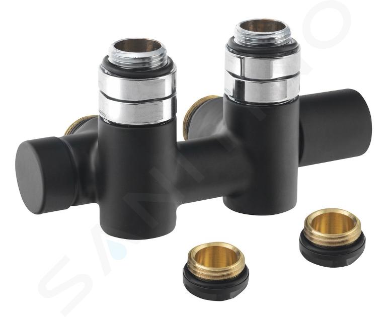 Sapho Twin Combi - Set di valvole di connessione per attacco centrale, dx, interasse 50 mm, nero opaco CP461BS