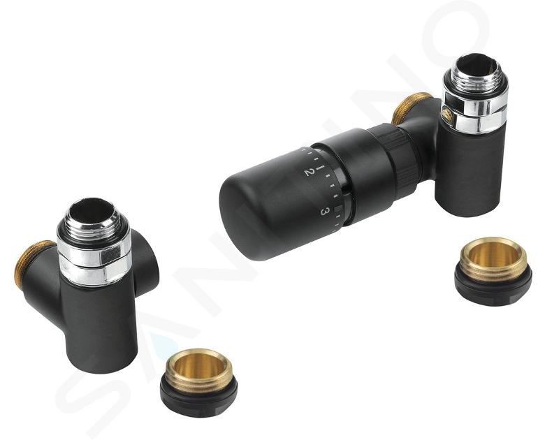 Sapho Corner Combi - Kit de conexión de válvula termostática triaxial, derecha, negro mate CP3022BS