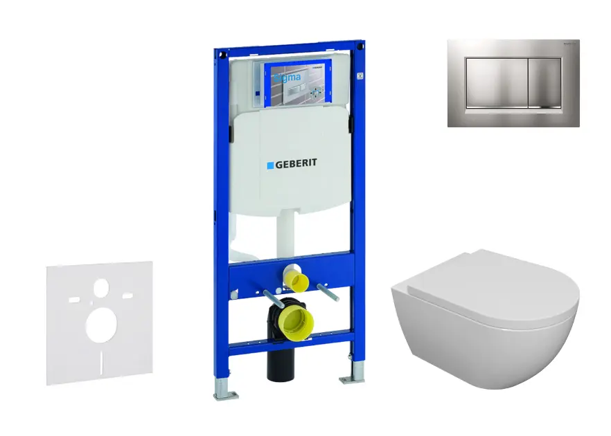 Geberit Duofix - Set předstěnové instalace, klozetu Oudee a sedátka softclose, tlačítko Sigma30, lakovaný chrom mat/chrom SANI11CA1102