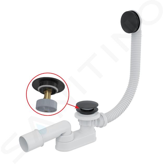 Alcadrain Sistemi di scarico - Set di scarico e troppopieno per vasca da bagno, lunghezza 1000 mm, Click-Clack, nero opaco A507BLACK-100