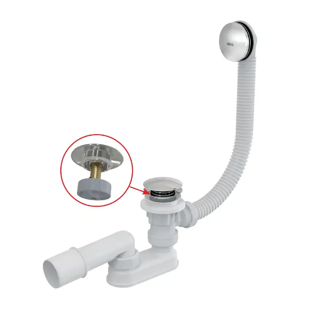 Alcadrain Sistemi di scarico - Set di scarico e troppopieno per vasca da bagno, lunghezza 1200 mm, Click-Clack, cromo A504CKM-120