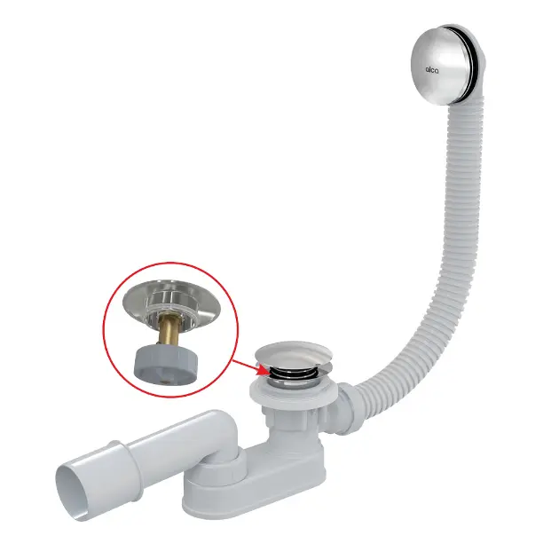 Alcadrain Sistemi di scarico - Set di scarico e troppopieno per vasca da bagno, lunghezza 1200 mm, Click-Clack, cromo A507CKM-120