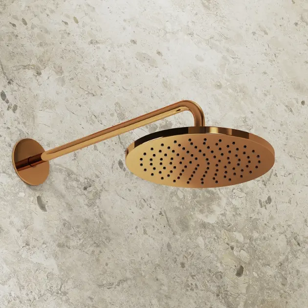 Soffione Doccia Oro Con Tubo Da 150 Cm E Supporto – Set Doccetta A Mano In Ottone PVD, Design Europeo