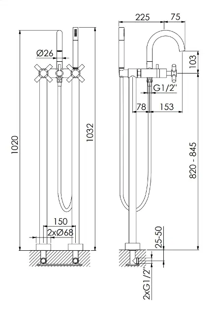 Grifo De Bañera Independiente Para Suelo Con Boquilla Girato