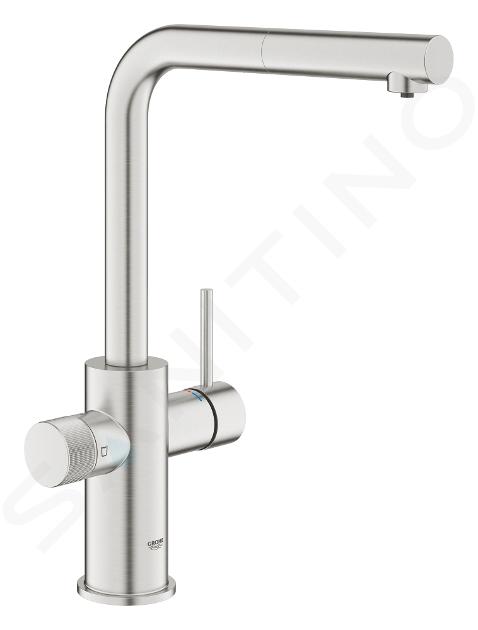 Grohe Blue Pure - Spültischarmatur Minta mit Filterfunktion und ausziehbarer Brause, Supersteel 30601DC0