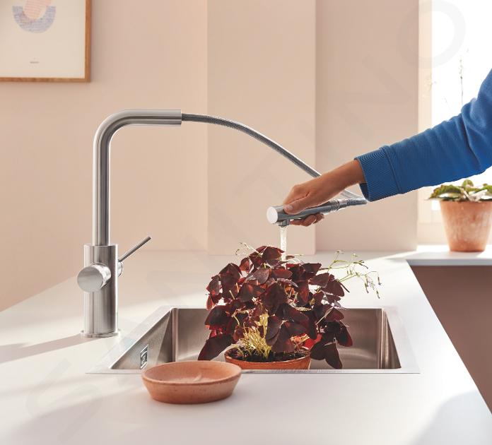 Conjunto de fregadero y grifo de cocina en acero inoxidable Grohe Minta