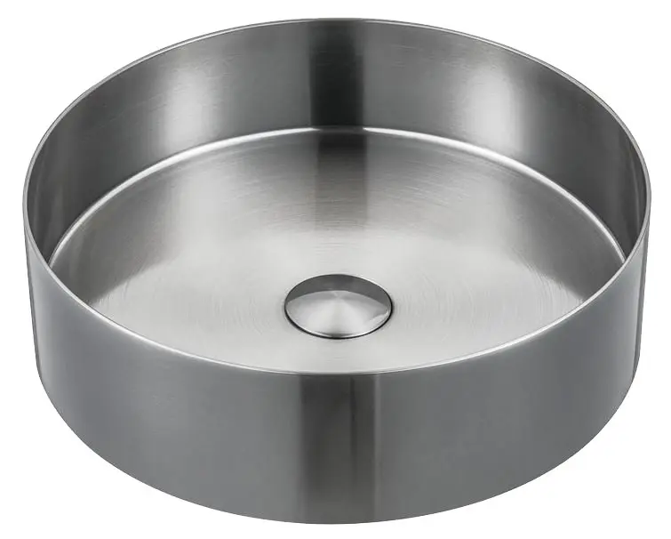 Sapho Aurum - Lavabo da appoggio, diametro 38 cm, senza troppopieno, acciaio inox spazzolato AU401