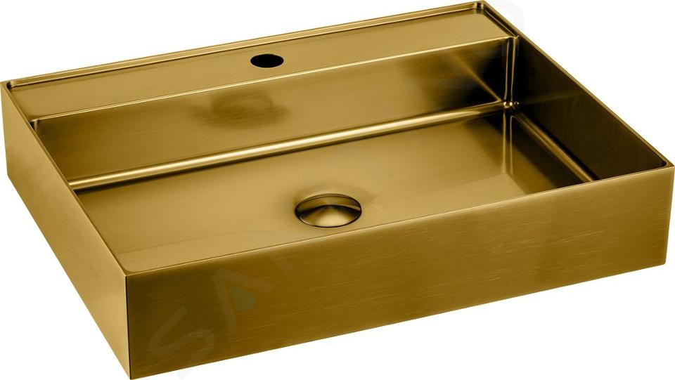 Sapho Aurum - Lavabo 550x420 mm, senza troppopieno, con foro per miscelatore, color oro opaco AU202