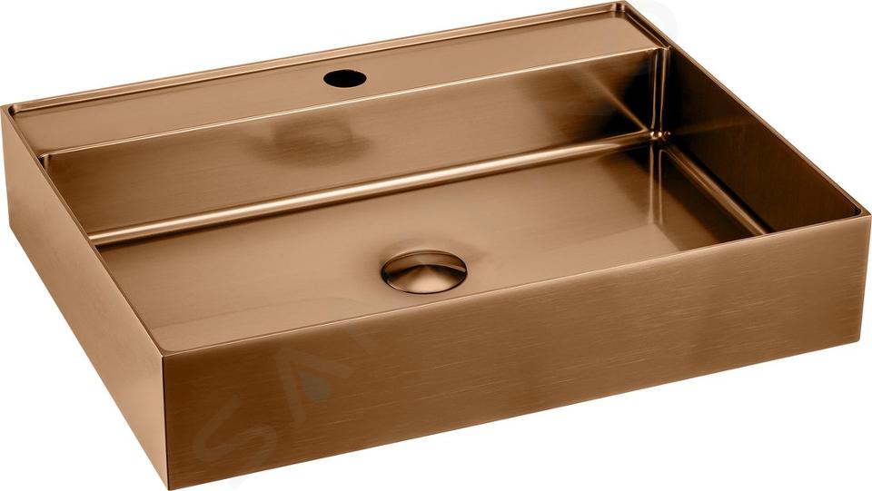 Sapho Aurum - Lavabo 550x420 mm, senza troppopieno, con foro per miscelatore, color rame opaco AU302