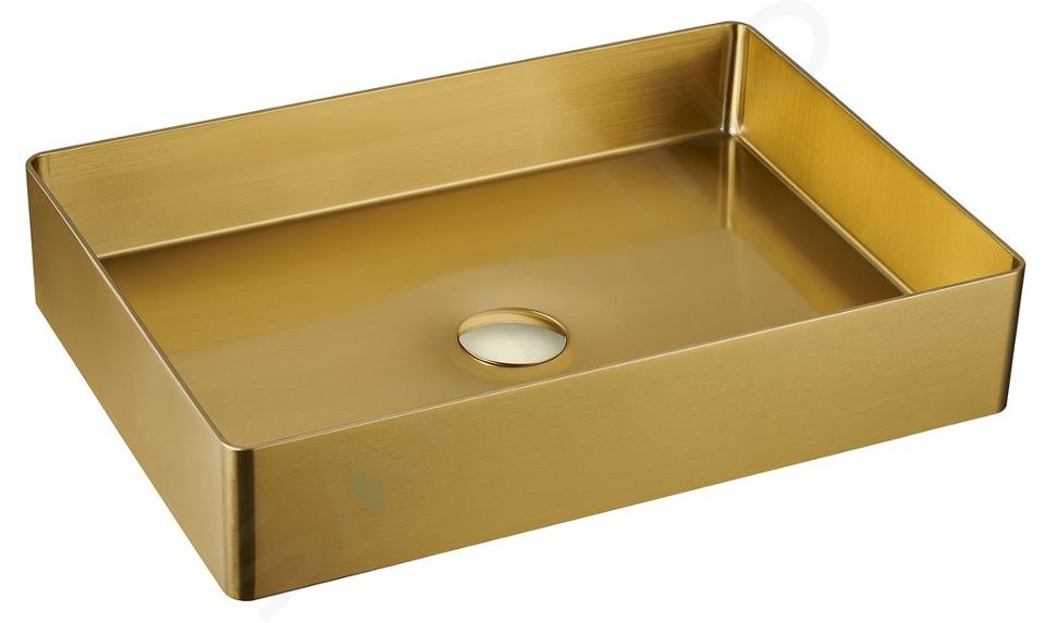 Sapho Aurum - Lavabo 500x350 mm, senza troppopieno, color oro opaco AU203