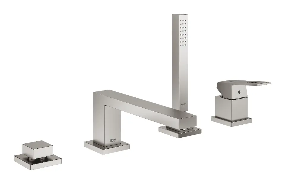 Levně Grohe Eurocube - Vanová baterie na okraj vany, 4-otvorová instalace, supersteel 19897DC1