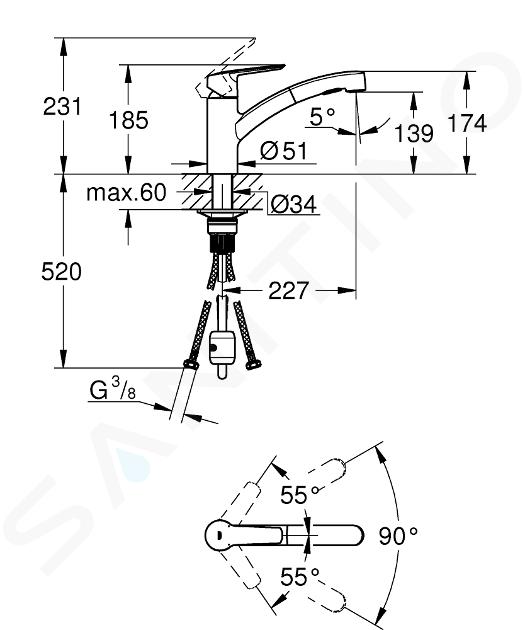 GROHE QuickFix Rubinetto da cucina, linea Start, bocca girevole, sistema  di fissaggio rapido, montaggio facile e veloce, Miscelatore lavello croma