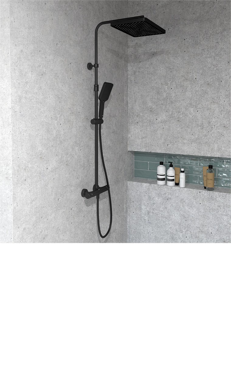 kielle Vega - Duschset mit Thermostat, 30x20 cm, 3 Strahlen, schwarz matt 20618004