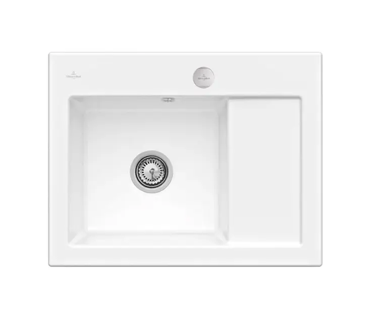 Villeroy & Boch Subway 45 - Fregadero de cerámica 65x51cm, con válvula excéntrica, CeramicPlus, blanco nieve 331202KG