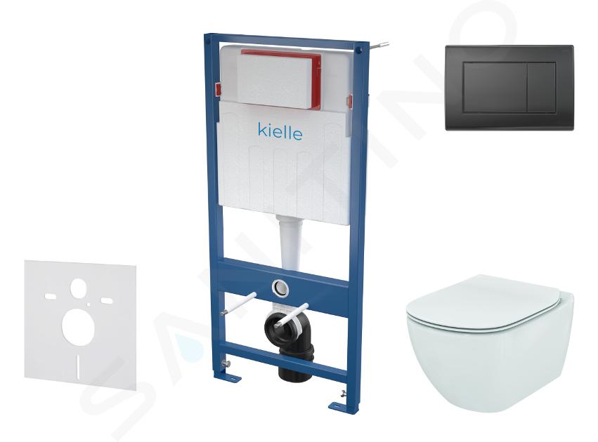 kielle Genesis - Set con modulo di installazione, vaso WC Tesi e copriwater softclose, Aquablade, placca di comando Gemini III, nero opaco SANI11AD5100