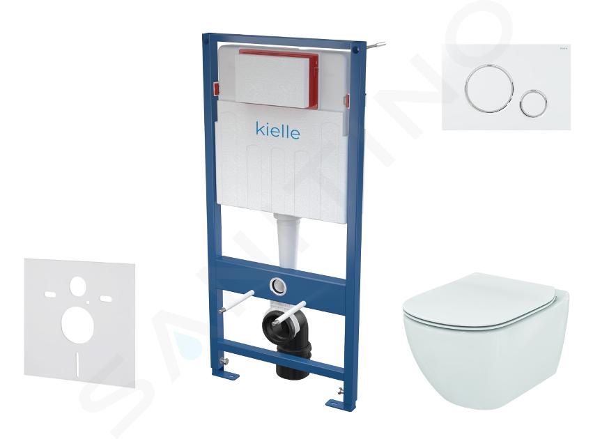 kielle Genesis - Set con modulo di installazione, vaso WC Tesi e copriwater softclose, Aquablade, placca di comando Gemini II, bianco lucido/cromo SANI11AD3101