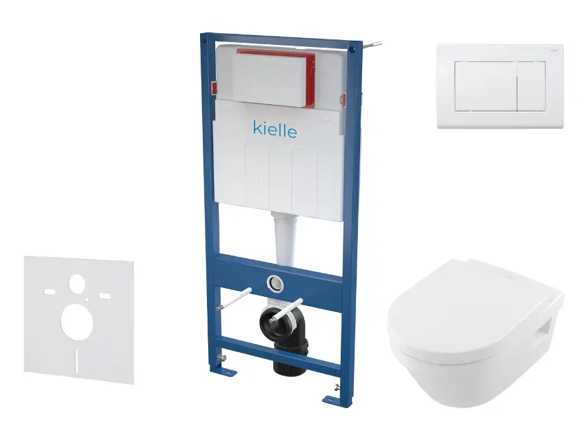 kielle Genesis - Set con modulo di installazione, vaso WC Architectura e copriwater softclose, placca di comando Gemini III, bianco lucido SANI11AK3100