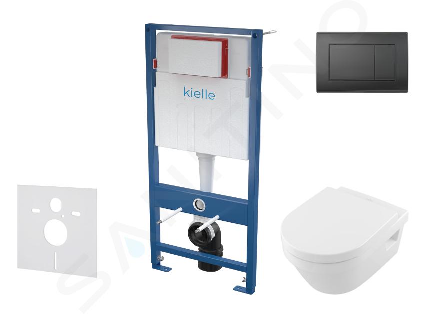 kielle Genesis - Set con modulo di installazione, vaso WC Architectura, copriwater softclose e placca di comando Gemini III, nero opaco SANI11AK5100