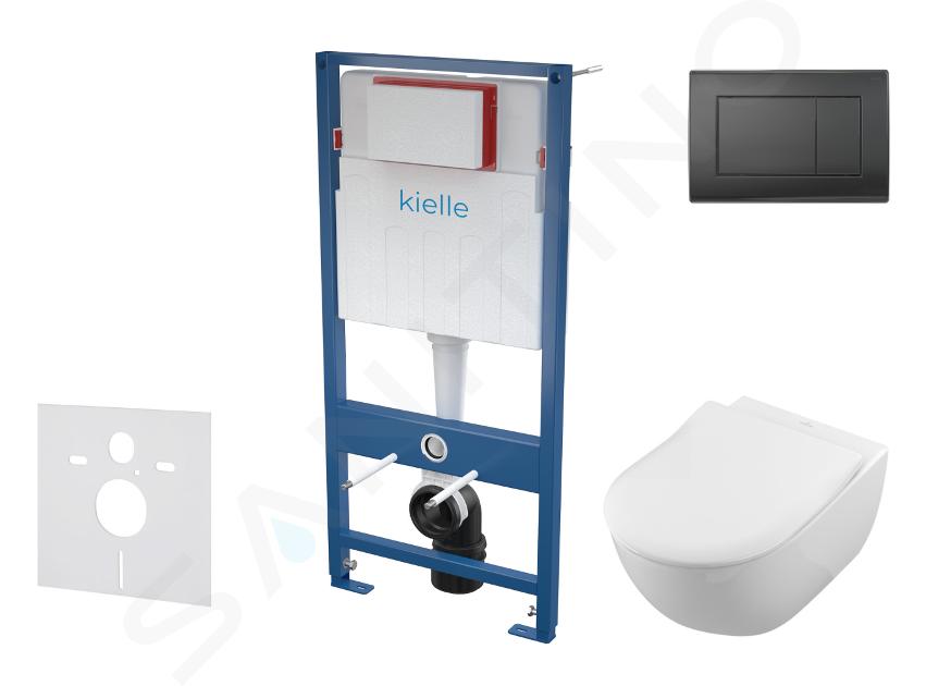 kielle Genesis - Set con modulo di installazione, vaso WC Subway e copriwater softclose, CeramicPlus, placca di comando Gemini III, nero opaco SANI11AK5104