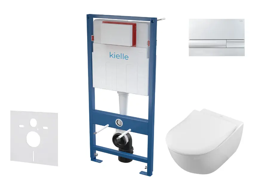 kielle Genesis - Set predstenovej inštalácie, klozetu Subway a dosky softclose, CeramicPlus, tlačidlo Gemini l, lesklý chróm SANI11AK1102