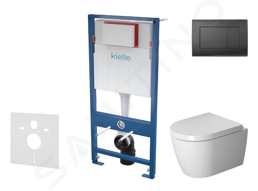 kielle Genesis - Set con modulo di installazione, vaso WC ME by Starck e copriwater softclose, placca di comando Gemini III, nero opaco SANI11AP5100