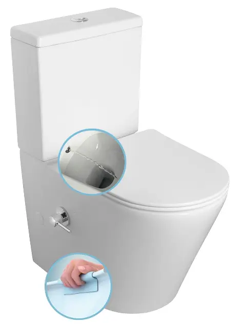 Sapho - Staand toilet met bidetdouche, Rimless, wit PC1012RX