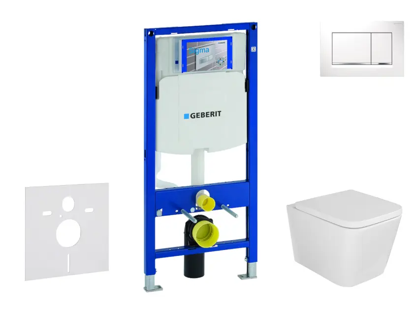 Geberit Duofix - Set con modulo di installazione, vaso WC Arkas e copriwater softclose, placca di comando Sigma30, bianco/cromo SANI11CA3108