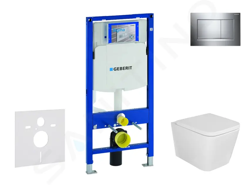 Geberit Duofix - Set con modulo di installazione, vaso WC Arkas e copriwater softclose, placca di comando Sigma30, cromo SANI11CA1112