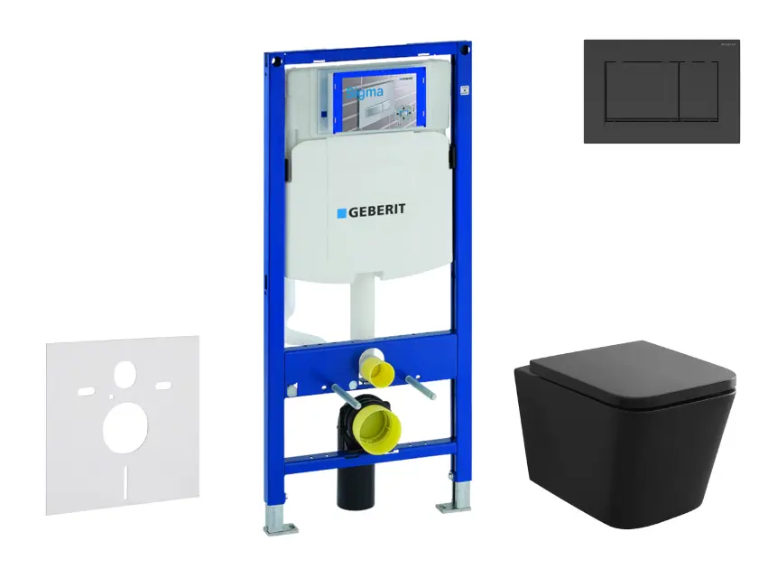 Geberit Duofix - Zestaw do montażu podtynkowego, toaleta Arkas i deska wolnoopadająca, przycisk Sigma30, czarny mat/czarny SANI11CA5501