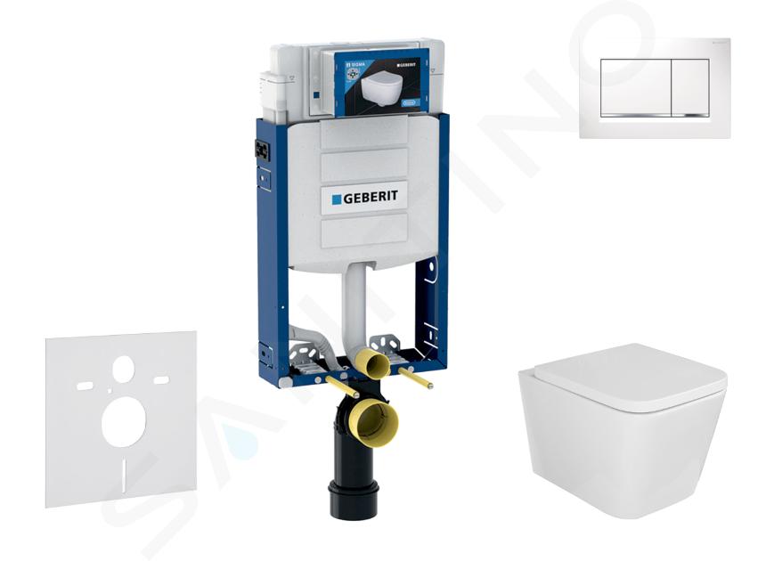 Geberit Combifix - Set con modulo di installazione, vaso WC Arkas e copriwater softclose, placca di comando Sigma30, bianco/cromo SANI15CA3106