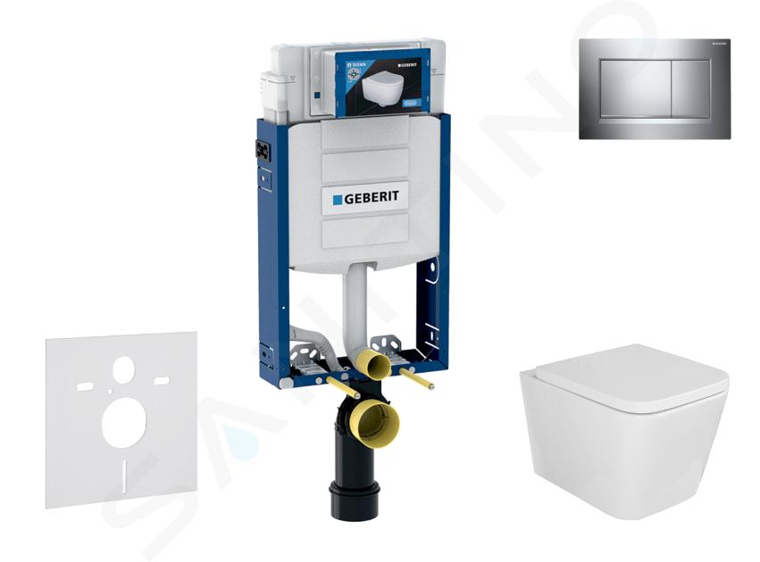 Geberit Combifix - Set con modulo di installazione, vaso WC Arkas e copriwater softclose, placca di comando Sigma30, cromo SANI15CA1108