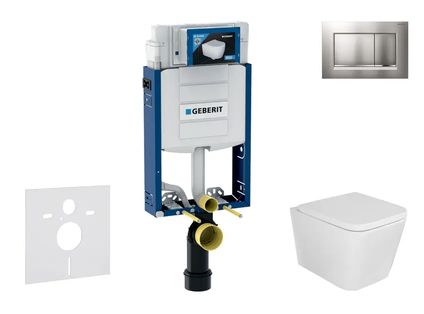 Geberit Kombifix - Vorwandinstallationsset, WC Arkas und WC-Sitz SoftClose, Betätigungsplatte Sigma20, lackiert chrom matt/chrom SANI15CA1109