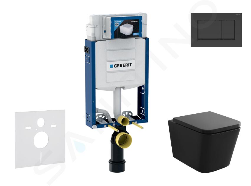 Geberit Kombifix - Set předstěnové instalace, klozetu Arkas a sedátka softclose, tlačítko Sigma30, matná černá/černá SANI15CA5501