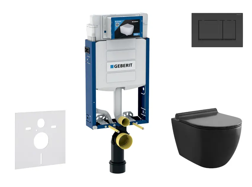 Geberit Kombifix - Set de bâti-support, cuvette Gaia, abattant softclose et plaque de déclenchement Sigma30, noir mat/noir SANI15CA5500