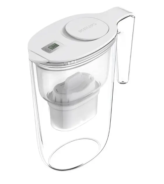 Waterfilter 2.6 Liter Philips Waterfilterkan 2,6 Liter 4 Vervangingsfilters – Micro X-Clean, Snelle Filtratie, Elektronische Timer, Wit Kalkfilter Kan
