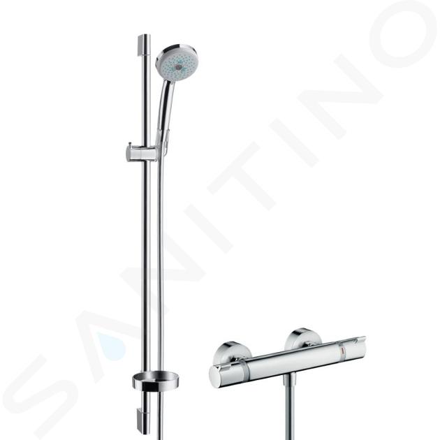 Hansgrohe Croma 100 - Zestaw prysznicowy z termostatem, 3 strumienie, drążek 90 cm, chrom 27085000