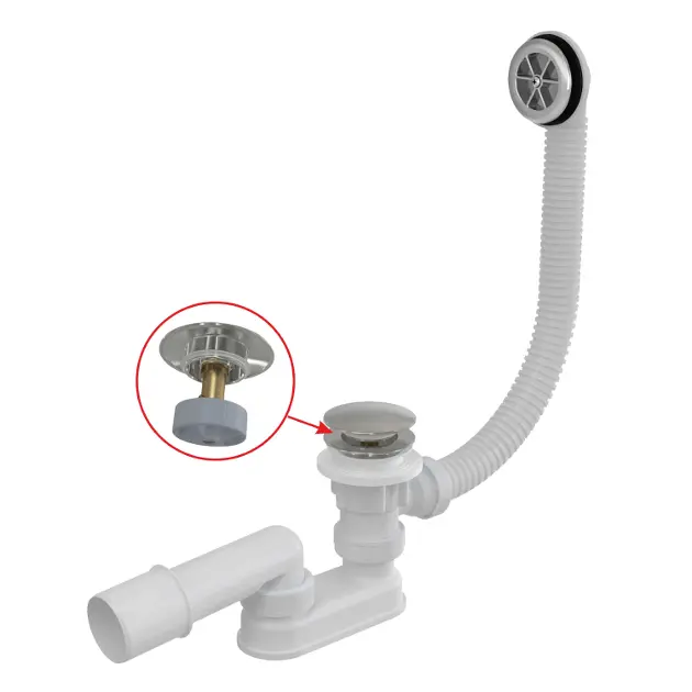 Alcadrain Sistemi di scarico - Set di scarico e troppopieno per vasca da bagno, lunghezza 57 cm, ClickClack, metallo A505CKM