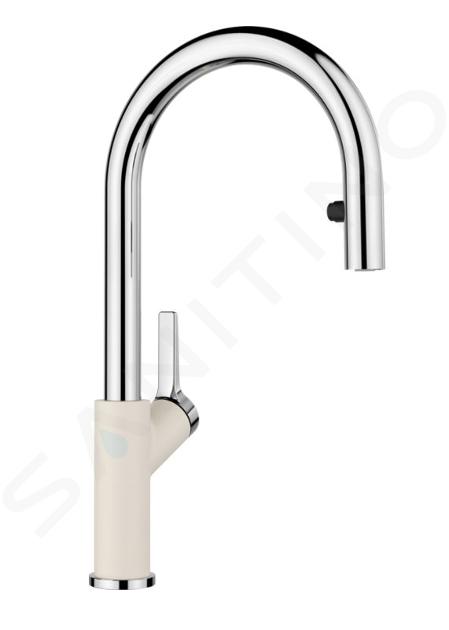 Blanco Carena S - Mitigeur d'évier avec douchette extractible, blanc doux/chrome 526931