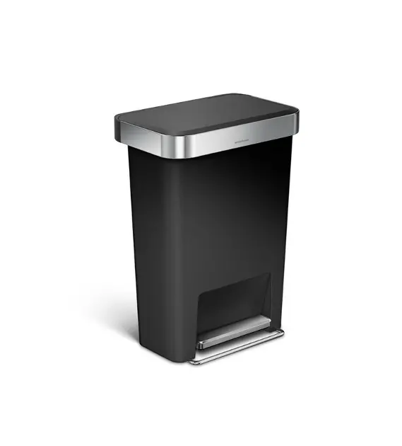 Simplehuman Coșuri - Coș de gunoi 45 l, cu buzunar pentru saci, inoxidabil/negru CW1385CB