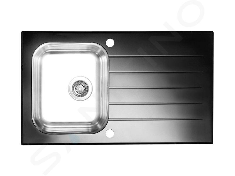 Alveus Glassix - Spoelbak, 86x50 cm, met afvoerbediening, zwart glas/rvs 1099450