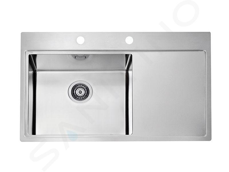 Alveus Pure - Dřez 860x525 mm, s ovládáním odtoku, levý, nerez 1103652