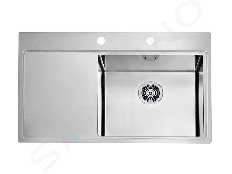 Alveus Pure - Fregadero, 860x525 mm, con control de desagüe, acero inoxidable, seno a la derecha 1103653