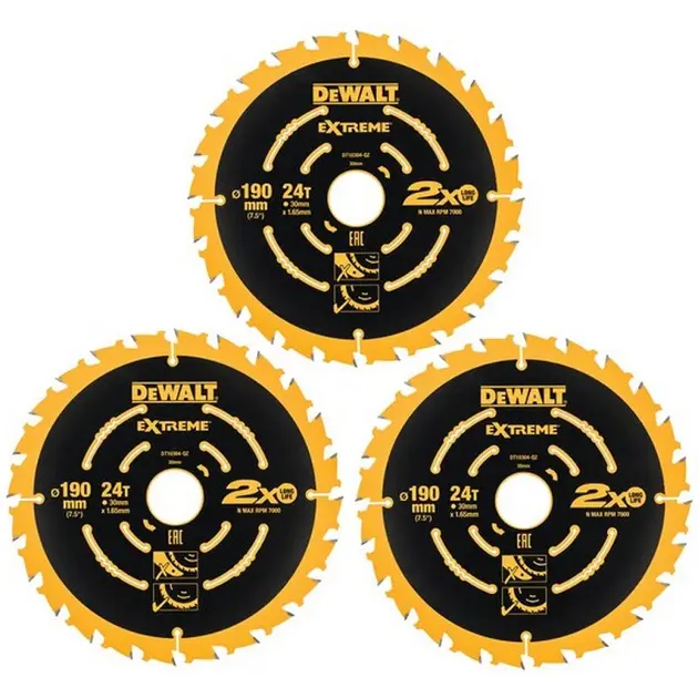 DeWALT Zubehör - 3-teiliger Satz Sägeblätter 190x30 mm, 24 Zähne DT10399