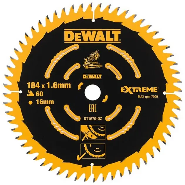 DeWALT Accessoires - Lame de scie 184x16 mm, 60 dents DT1670