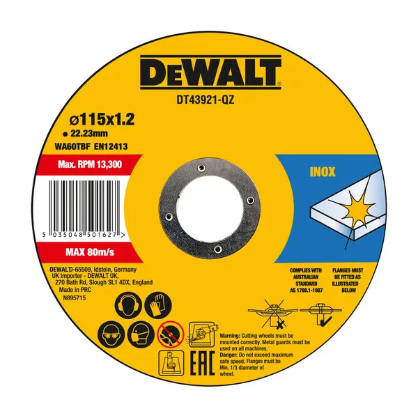 Levně DeWALT Příslušenství - Sada řezných kotoučů na nerezovou ocel 115x22,23 mm, 10 ks DT43921